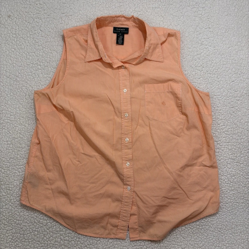 Ralph Lauren Peach Stripe Button Down Tank Top 100% Cotton Blouse Plus Size 2X